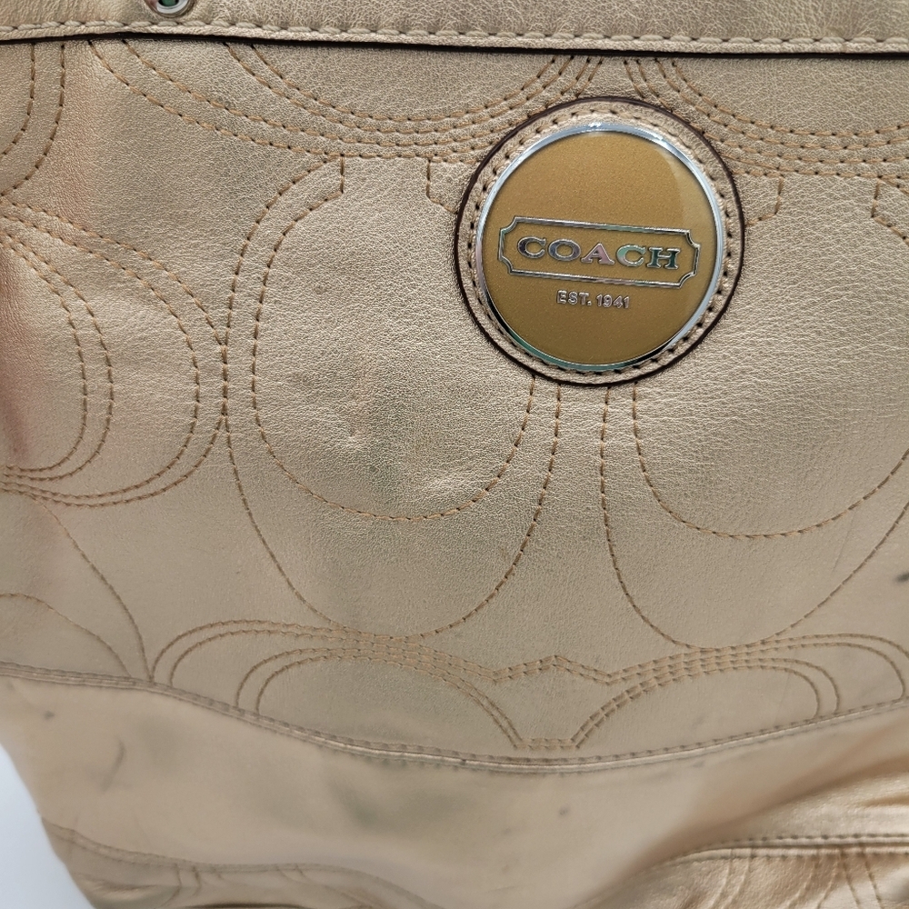 Coach Metalic Gold Bucket Medium Tote Shoulder bag Spots on Front Hangtag - Picture 2 of 16